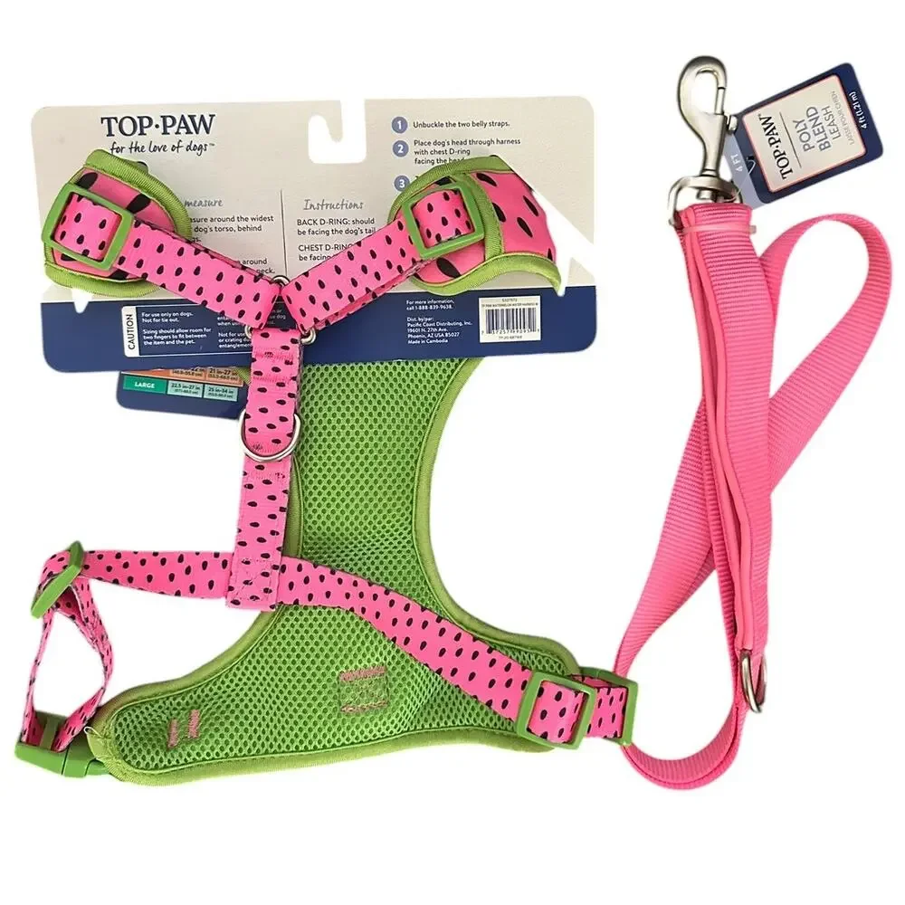 NWT Top Paw Watermelon No Pull Dog Harness & Matching Pink Leash Set Medium 🍉